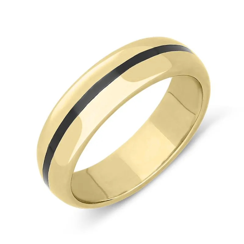 18ct Yellow Gold Whitby Jet 1mm Stone Inlaid Wedding Band Ring sold by C.W. Sellors