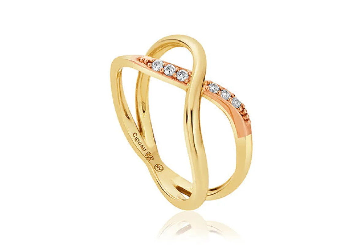 Clogau Kiss Diamond 9ct Yellow Gold Crossover Ring sold by C.W. Sellors