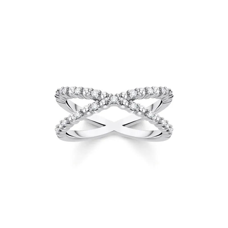 Thomas Sabo Charm Club Sterling Silver White CZ X Shape Ring sold by C.W. Sellors