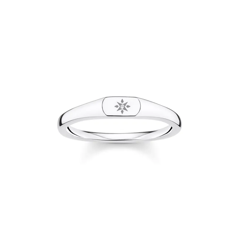 Thomas Sabo Charm Club Sterling Silver CZ Star Engraved Ring sold by C.W. Sellors