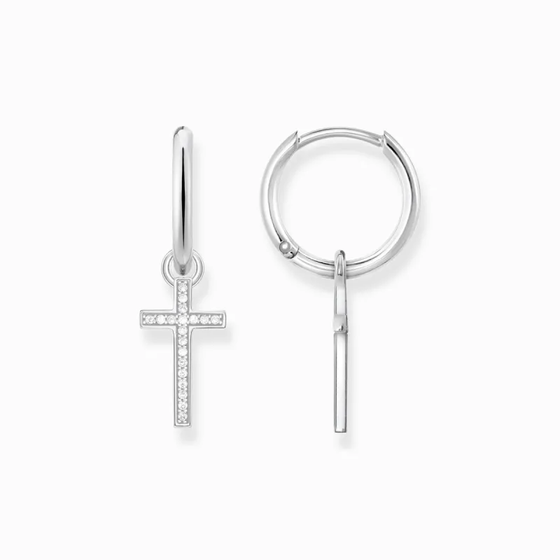 Thomas Sabo Sterling Silver Hoop Cross Earrings sold by C.W. Sellors