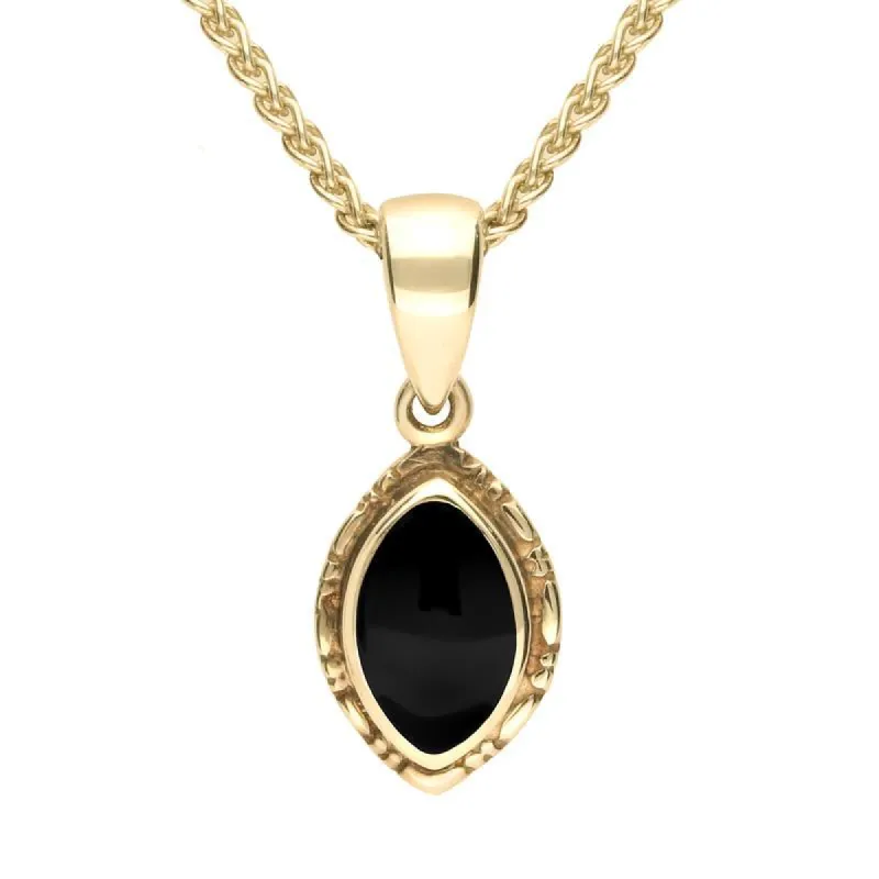 9ct Yellow Gold Whitby Jet Marquise Bead Edge Necklace sold by C.W. Sellors