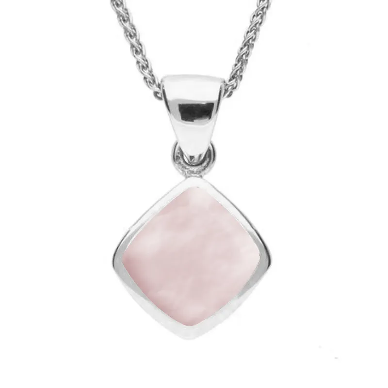 Sterling Silver Pink Mother of Pearl Dinky Cushion Necklace sold by C.W. Sellors