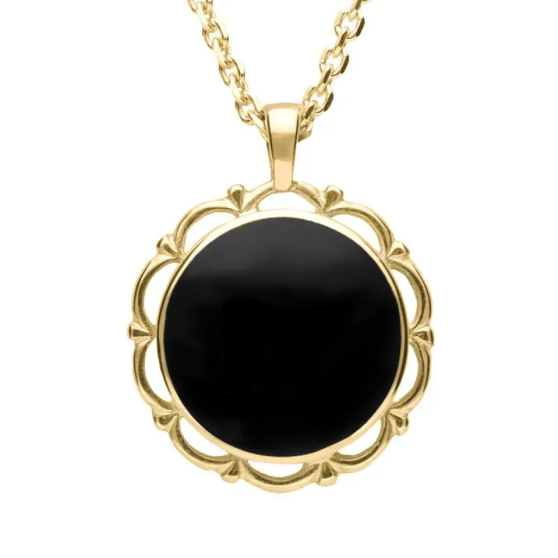 18ct Yellow Gold Whitby Jet Round Frill Necklace sold by C.W. Sellors