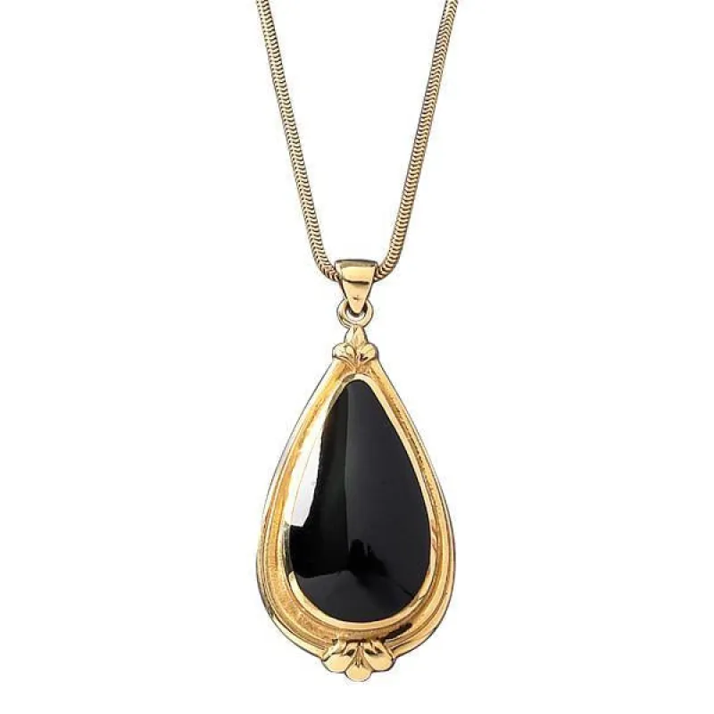 9ct Yellow Gold Whitby Jet Pear Shape Fleur Necklace sold by C.W. Sellors