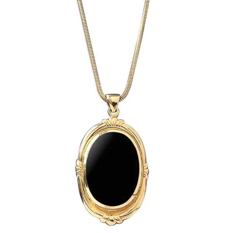 9ct Yellow Gold Whitby Jet Oval Shape Fleur Necklace sold by C.W. Sellors