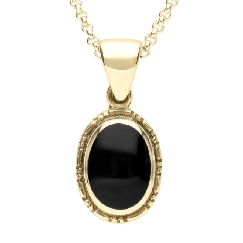 9ct Yellow Gold Whitby Jet Oval Rope Edge Pendant sold by C.W. Sellors
