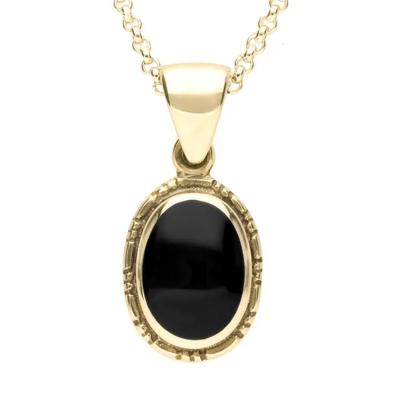 9ct Yellow Gold Whitby Jet Oval Rope Edge Pendant sold by C.W. Sellors