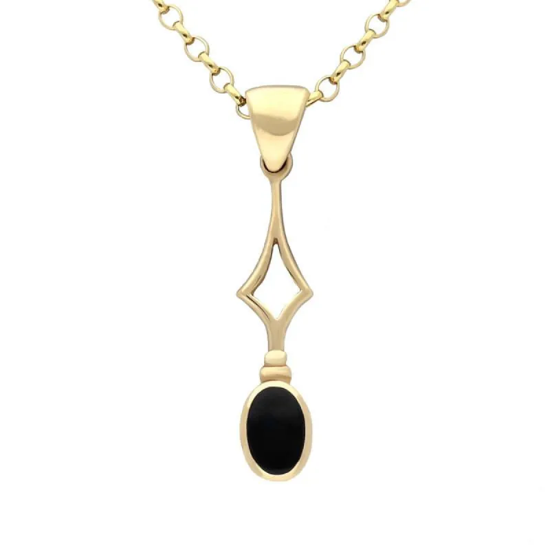 9ct Yellow Gold Whitby Jet Oval Drop Necklace sold by C.W. Sellors
