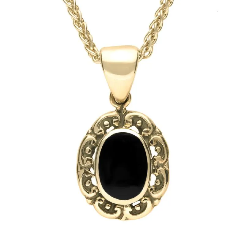 9ct Yellow Gold Whitby Jet Antique Frame Necklace sold by C.W. Sellors