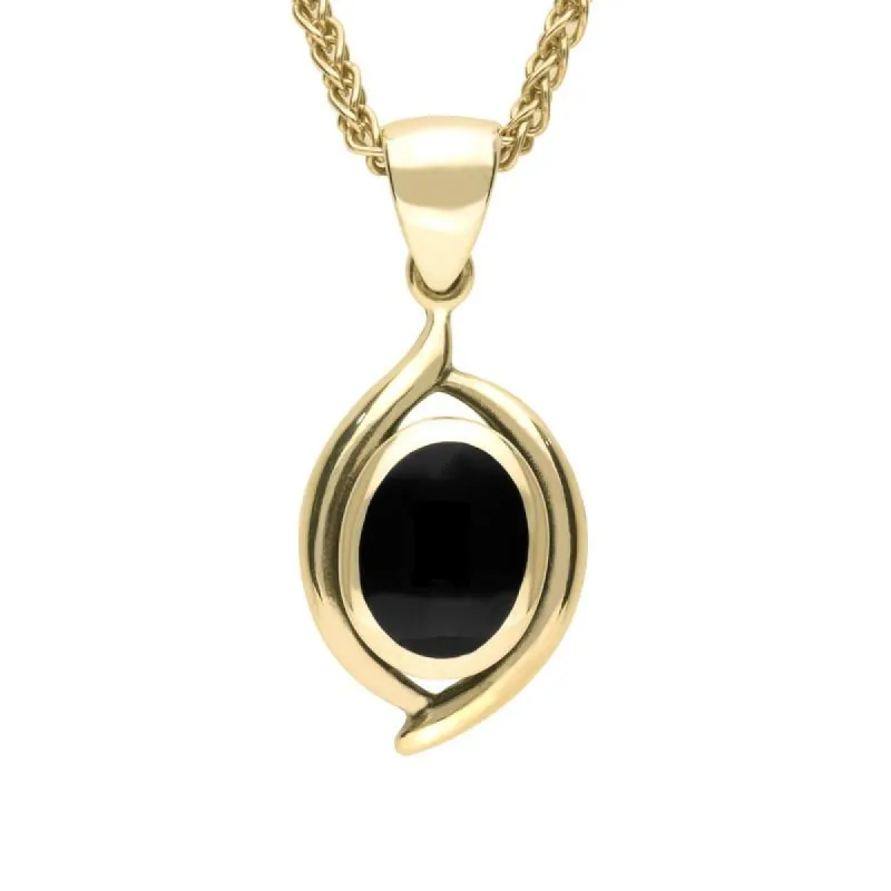 9ct Yellow Gold Whitby Jet Small Oval Necklace sold by C.W. Sellors