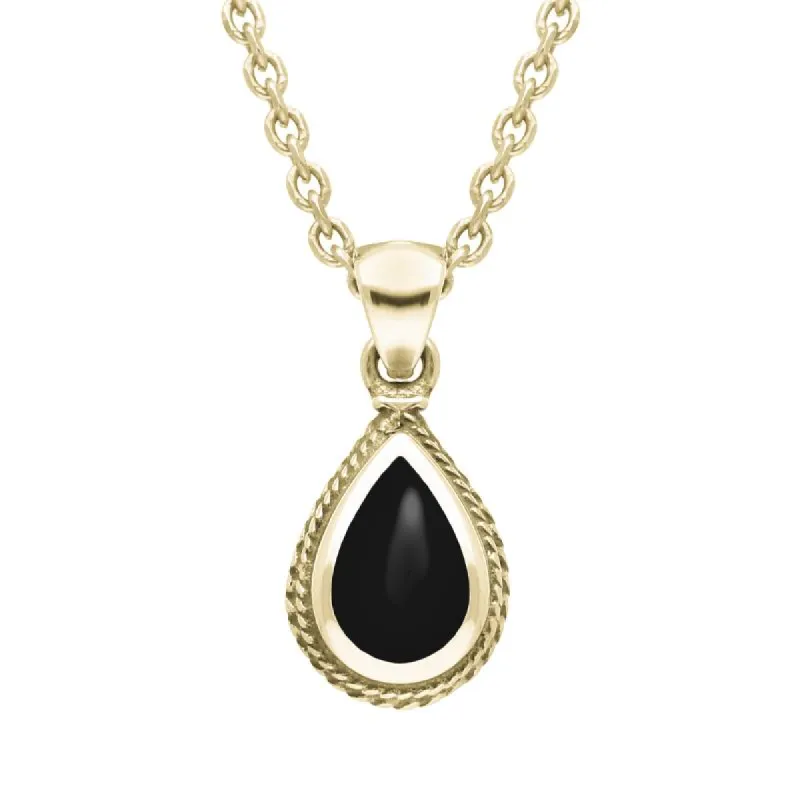9ct Yellow Gold Whitby Jet Dinky Pear Drop Necklace sold by C.W. Sellors