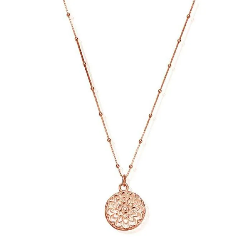 ChloBo Sterling Silver Rose Gold Plated Bobble Chain Moon Flower Necklace D sold by C.W. Sellors