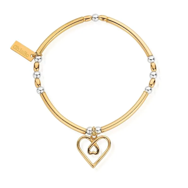 ChloBo Sterling Silver Gold Plated Divine Love Heart Bracelet sold by C.W. Sellors