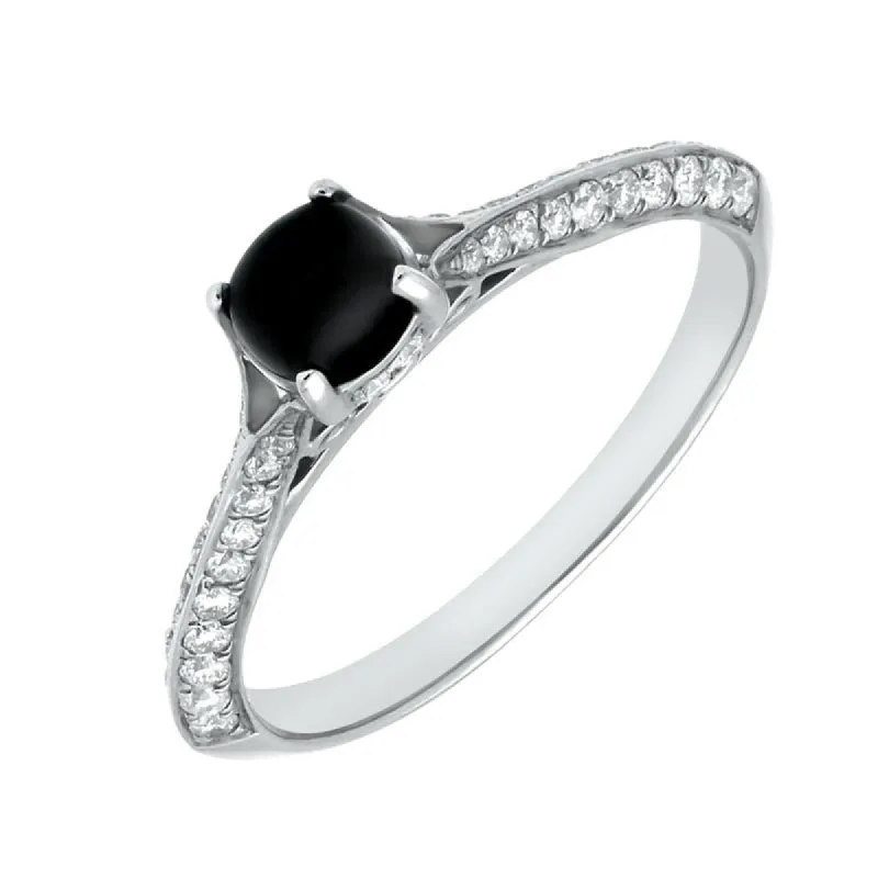 18ct White Gold Whitby Jet 0.30ct Diamond Ring sold by C.W. Sellors