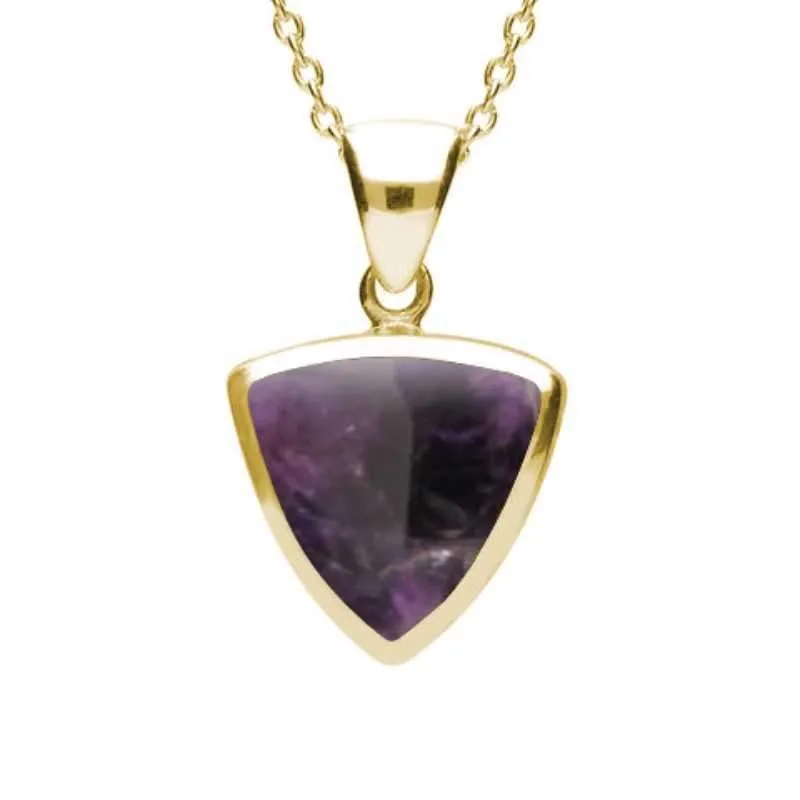 9ct Yellow Gold Blue John Curved Triangle Necklace sold by C.W. Sellors