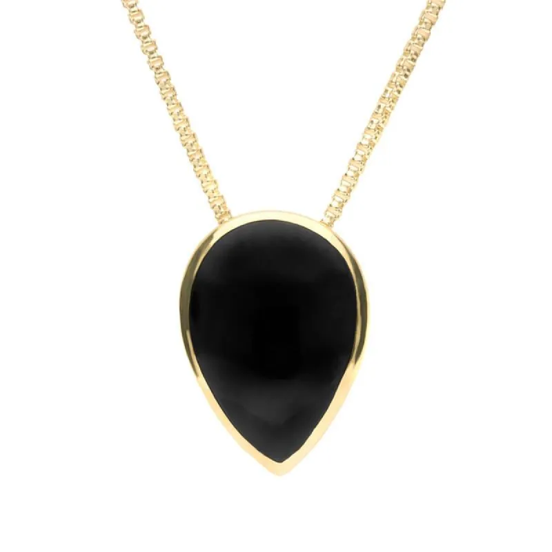 9ct Yellow Gold Whitby Jet Upside Down Pear Necklace sold by C.W. Sellors