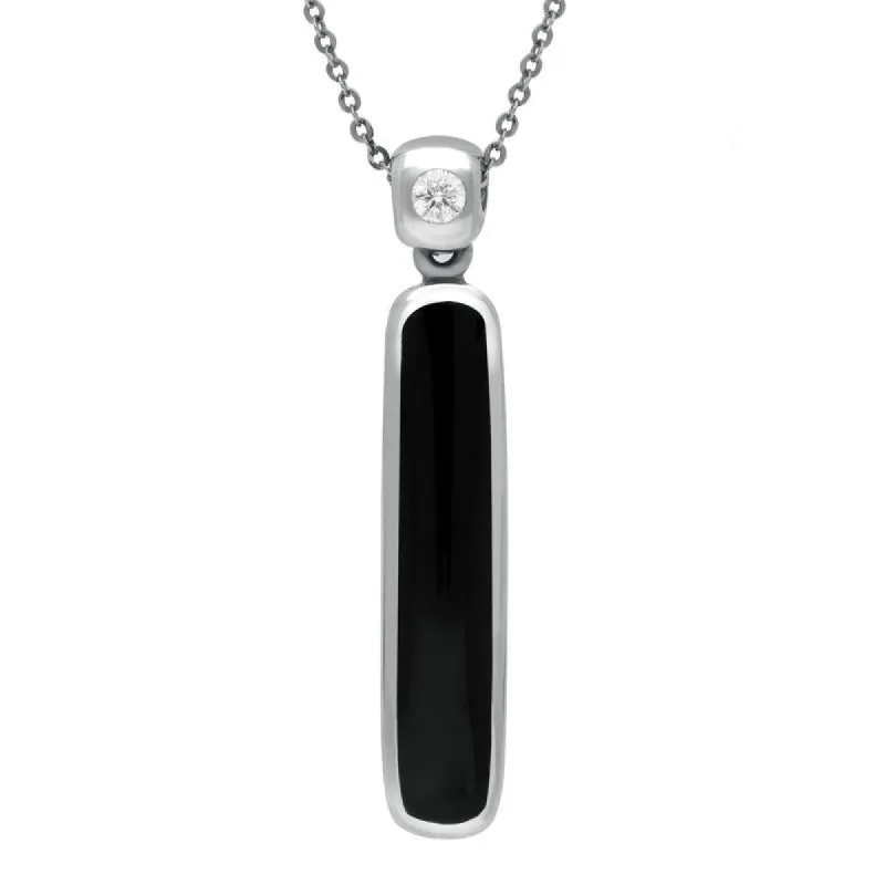 18ct White Gold Whitby Jet Diamond Long Oblong Necklace sold by C.W. Sellors