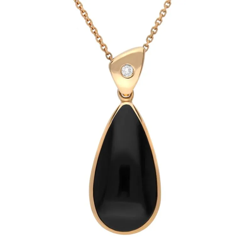 18ct Rose Gold Whitby Jet Diamond Pear Drop Necklace D sold by C.W. Sellors