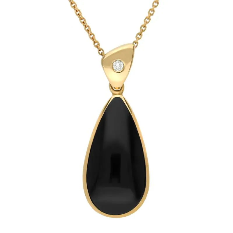 18ct Yellow Gold Whitby Jet Diamond Pear Drop Necklace sold by C.W. Sellors