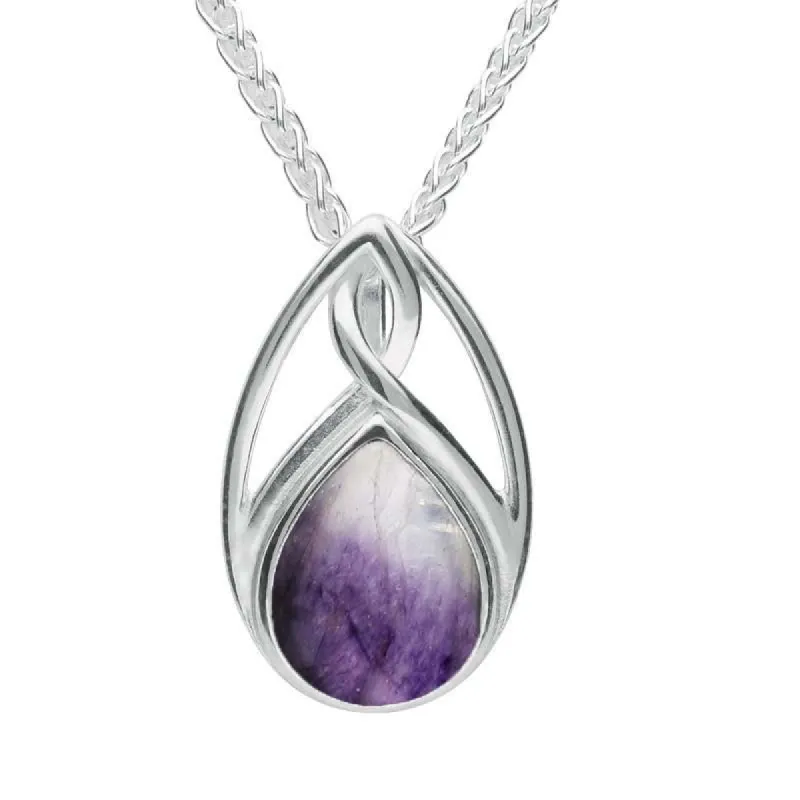 Sterling Silver Blue John Pear Shaped Celtic Twist Drop Necklace sold by C.W. Sellors