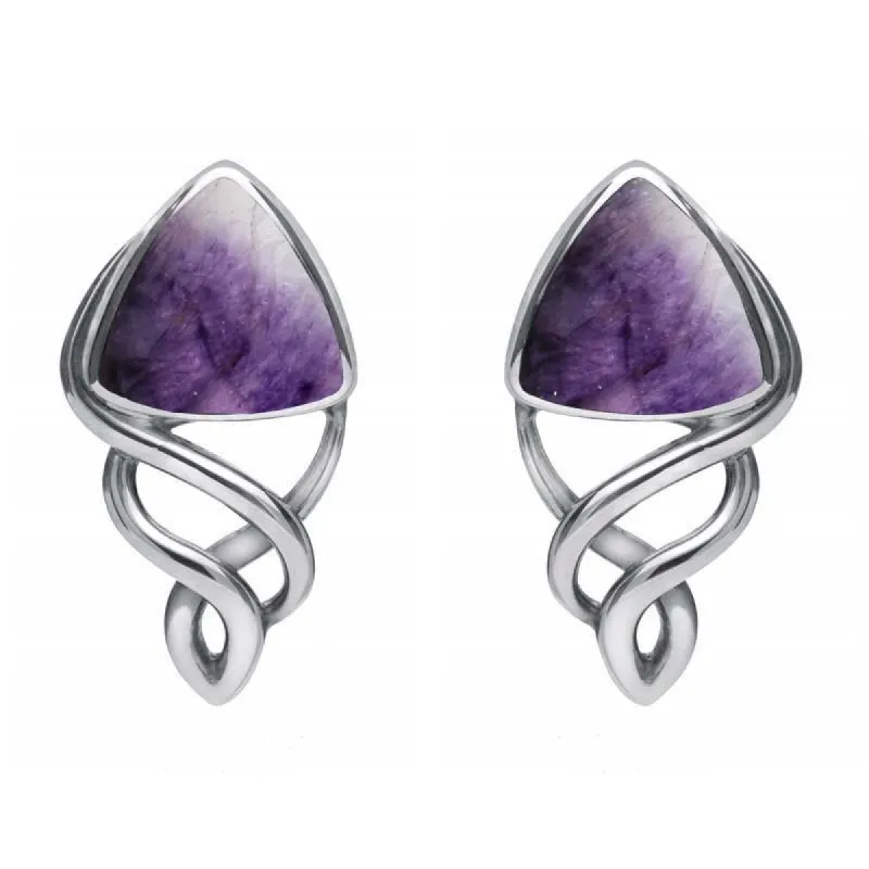 Sterling Silver Blue John Curve Triangle Celtic Stud Earrings sold by C.W. Sellors