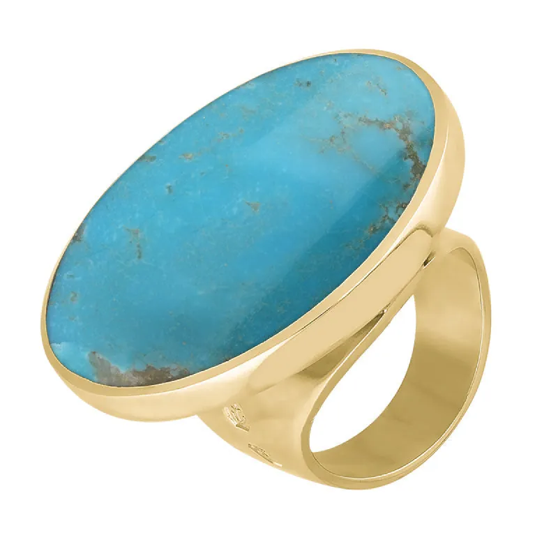 9ct Yellow Gold Turquoise Hallmark Large Round Ring made by C.W. Sellors