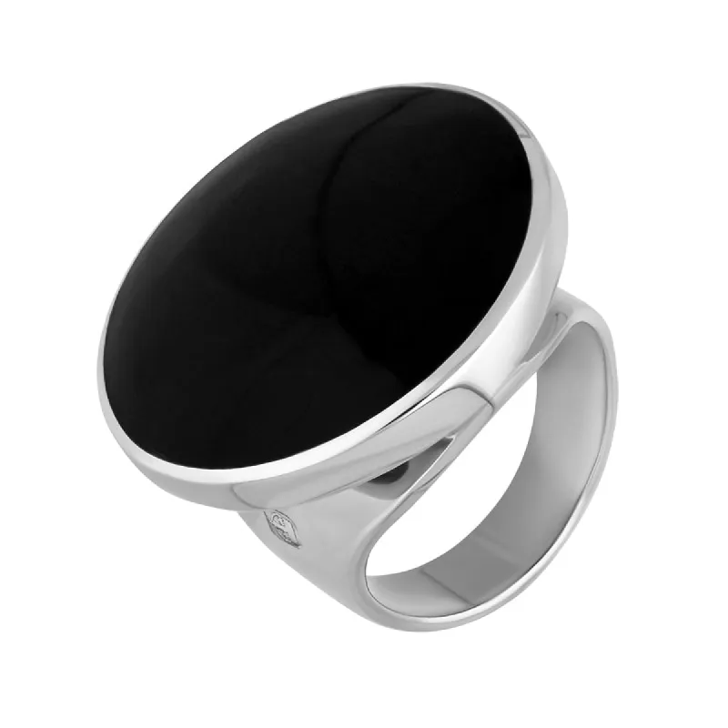 9ct White Gold Whitby Jet Hallmark Medium Round Ring sold by C.W. Sellors