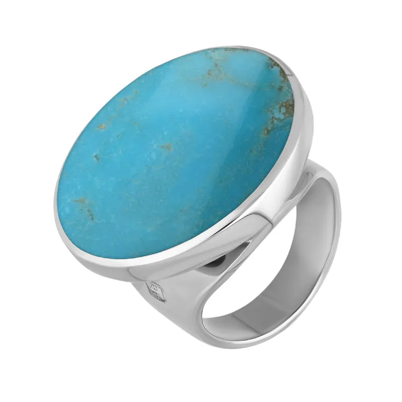 18ct White Gold Turquoise Hallmark Medium Round Ring sold by C.W. Sellors