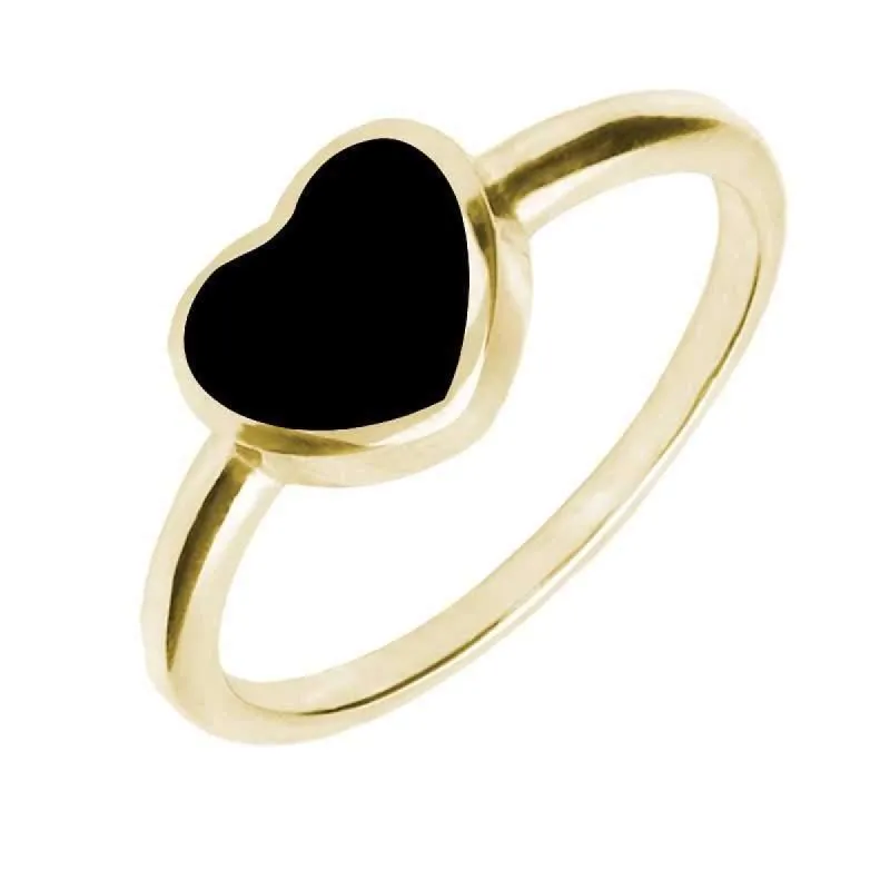 9ct Yellow Gold Whitby Jet Single Heart Ring sold by C.W. Sellors