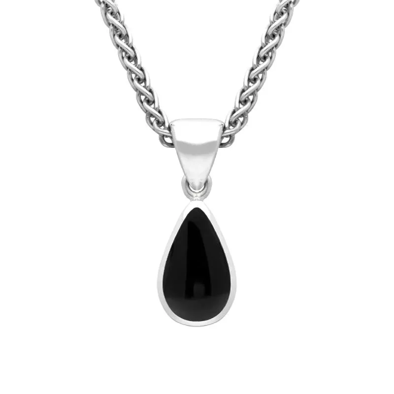 Sterling Silver Whitby Jet Dinky Pear Necklace sold by C.W. Sellors