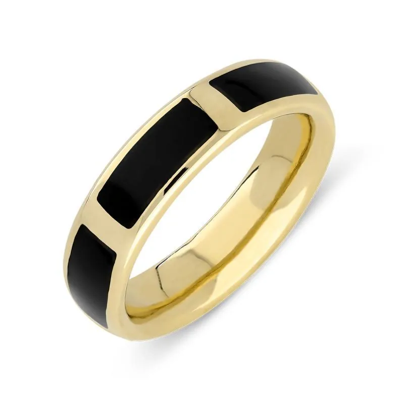 9ct Yellow Gold Whitby Jet Gap 6mm Wedding Band Ring sold by C.W. Sellors