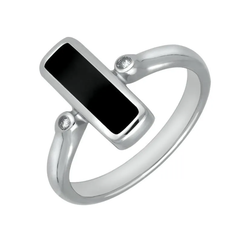 18ct White Gold Whitby Jet Diamond Oblong Ring sold by C.W. Sellors