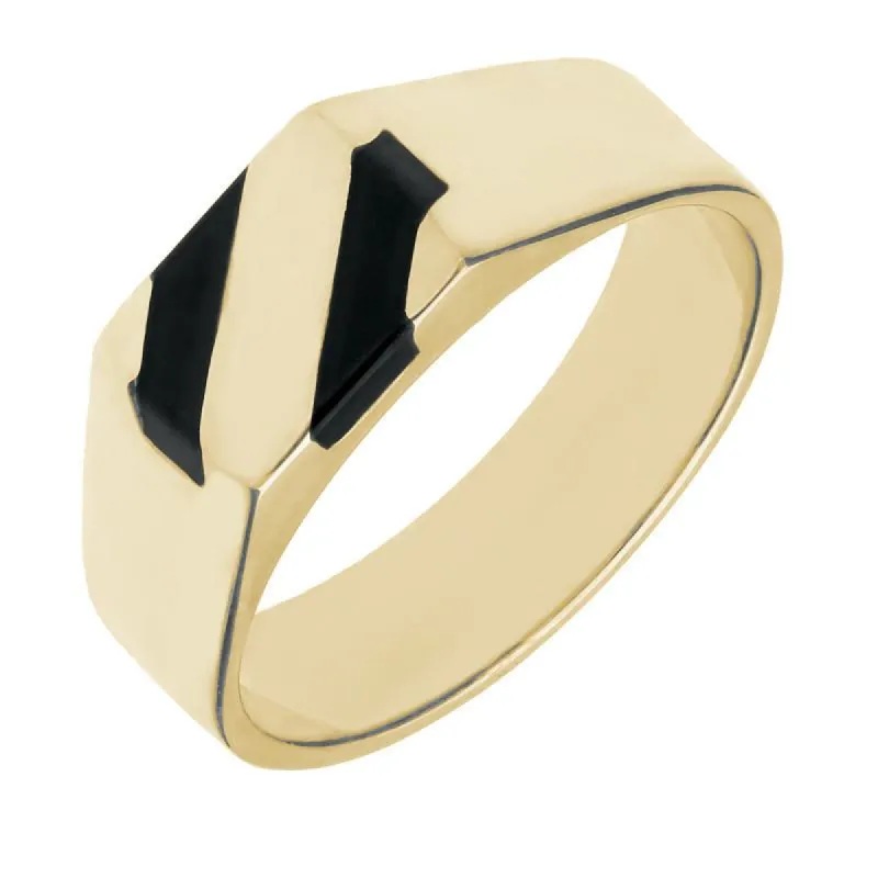 9ct Yellow Gold Whitby Jet Two Stone Slither Signet Ring sold by C.W. Sellors
