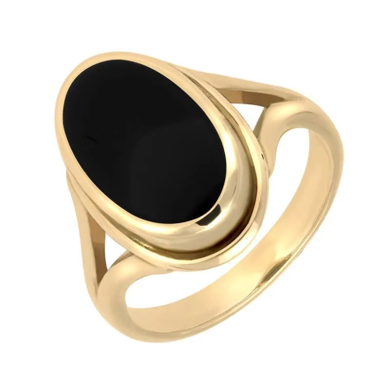 9ct Yellow Gold Whitby Jet Oval Ridged Ring sold by C.W. Sellors