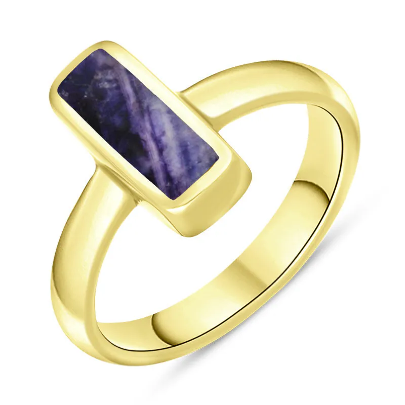 9ct Yellow Gold Blue John Slim Oblong Ring sold by C.W. Sellors