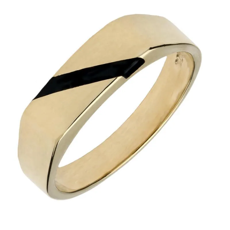 9ct Yellow Gold Whitby Jet One Stone Slither Signet Ring sold by C.W. Sellors