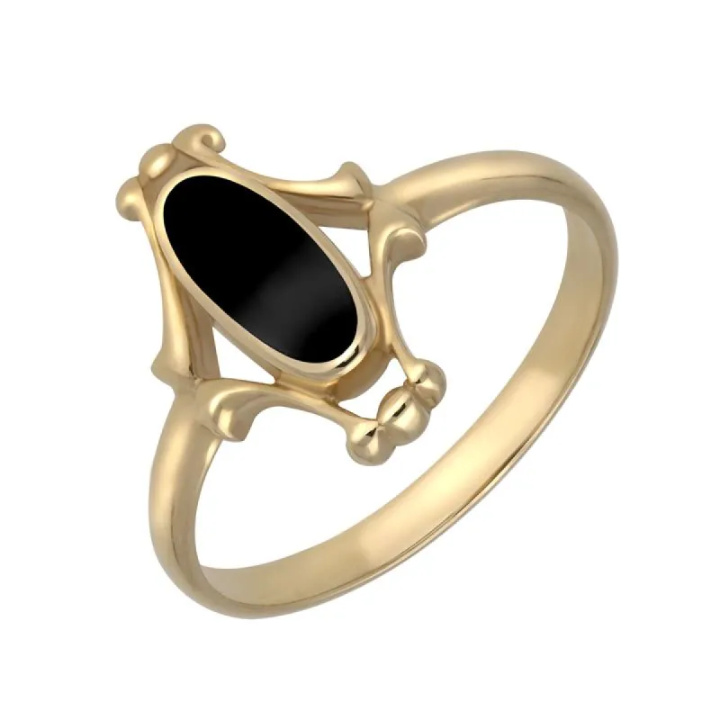 9ct Yellow Gold Whitby Jet Oval Fancy Ring sold by C.W. Sellors