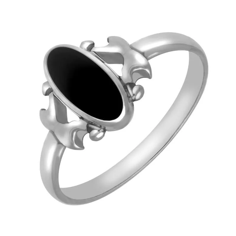 Sterling Silver Whitby Jet Oval Stone Set Ring sold by C.W. Sellors