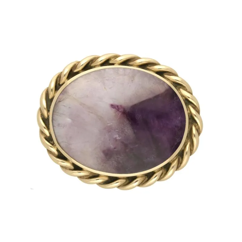 9ct Yellow Gold Blue John Oval Rope Edge Brooch sold by C.W. Sellors