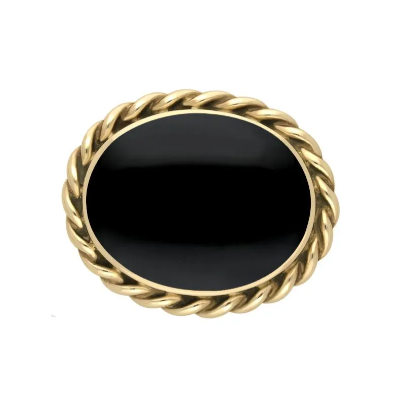 9ct Yellow Gold Whitby Jet Rope Twist Edge Large Brooch sold by C.W. Sellors