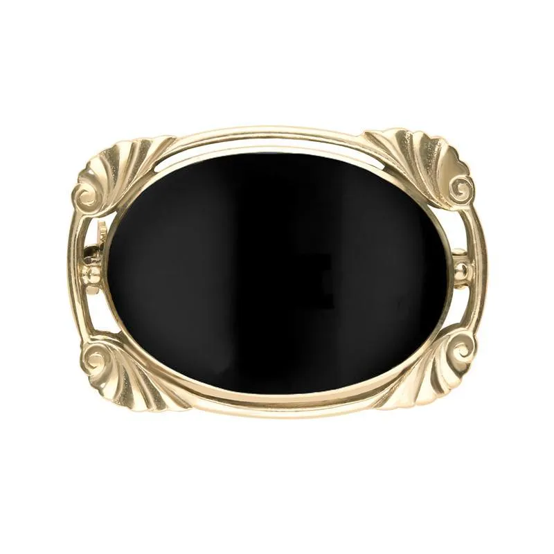 9ct Yellow Gold Whitby Jet Oblong Oval Shaped Brooch sold by C.W. Sellors