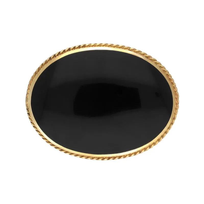 9ct Yellow Gold Whitby Jet Medium Oval Rope Edge Brooch sold by C.W. Sellors