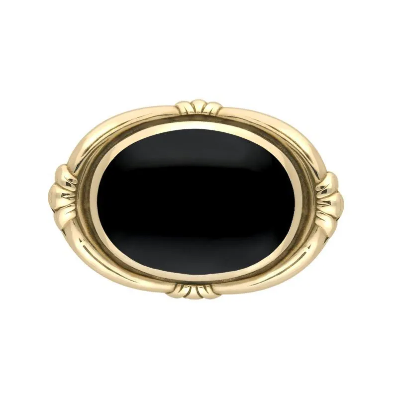 9ct Yellow Gold Whitby Jet Oval Fleur Brooch sold by C.W. Sellors