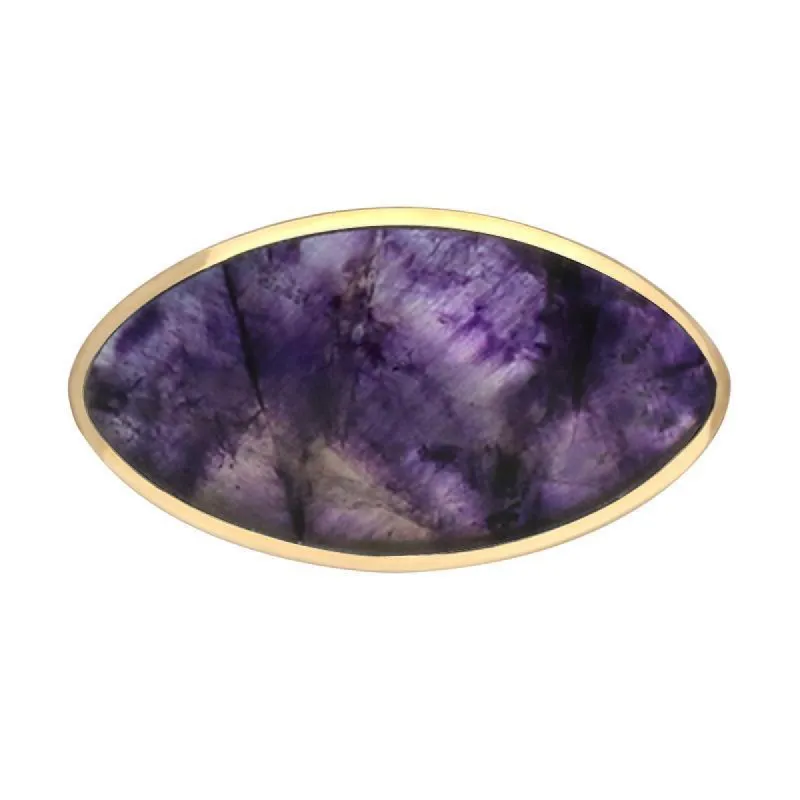 9ct Yellow Gold Blue John Contemporary Oval Brooch sold by C.W. Sellors