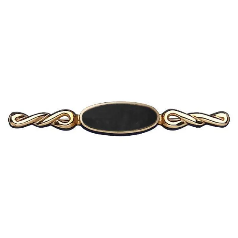 9ct Yellow Gold Whitby Jet Oval Twist Bar Brooch sold by C.W. Sellors