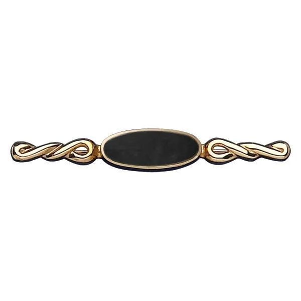 9ct Yellow Gold Whitby Jet Oval Twist Bar Brooch sold by C.W. Sellors