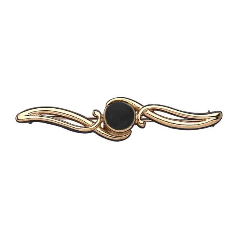 9ct Yellow Gold Whitby Jet Scroll Bar Brooch sold by C.W. Sellors