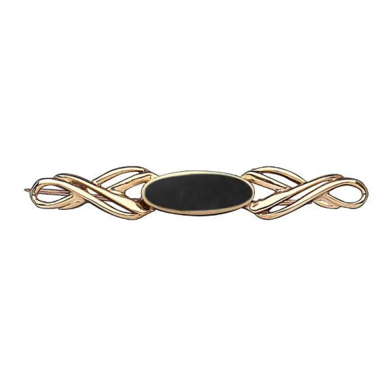 9ct Yellow Gold Whitby Jet Long Oval Twisted Bar Brooch sold by C.W. Sellors