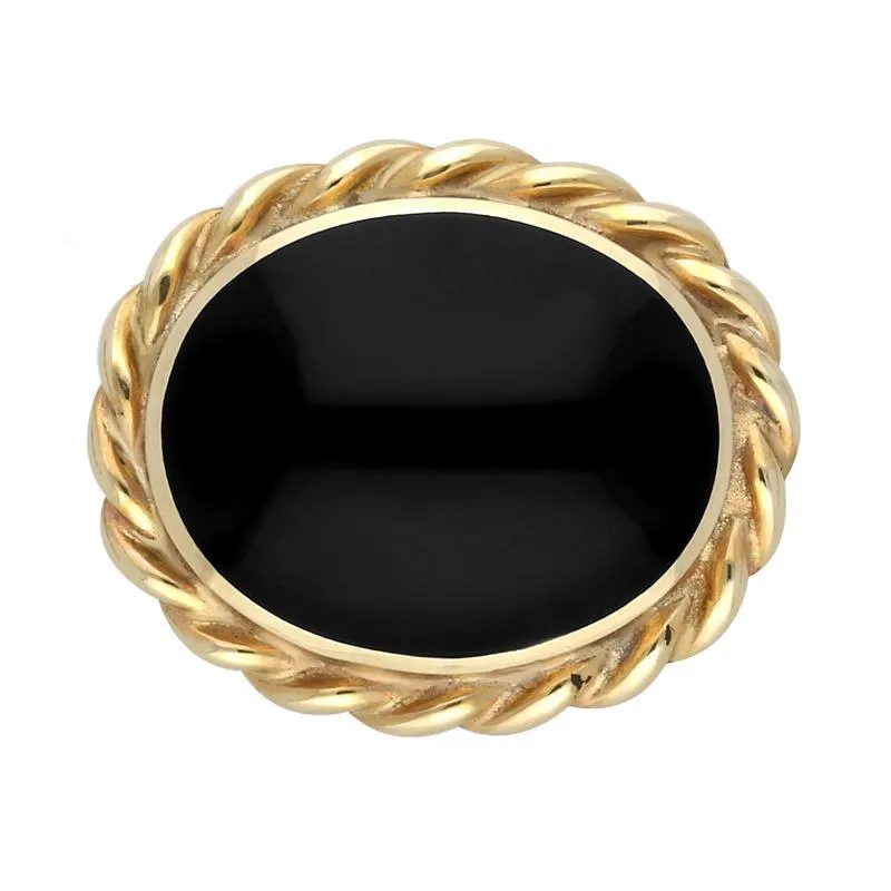 9ct Yellow Gold Whitby Jet Rope Twist Edge Small Brooch sold by C.W. Sellors